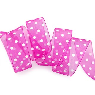 3 m x 25 mm Dekoband Chiffon Punkte PINK mit formstabilen Kanten Geschenkband Schleifenband transparent Organza Dots