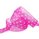 3 m x 25 mm Dekoband Chiffon Punkte PINK mit formstabilen...