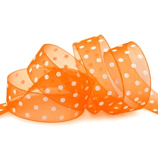 3 m x 25 mm Dekoband Chiffon Punkte ORANGE mit formstabilen Kanten Geschenkband Schleifenband transparent Organza Dots