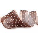 3 m x 25 mm Dekoband Chiffon Punkte BRAUN mit...