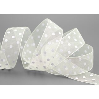 3 m x 25 mm Dekoband Chiffon Punkte CREME Ivory mit formstabilen Kanten Geschenkband Schleifenband transparent Organza Dots