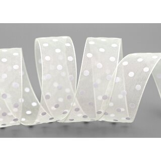 3 m x 25 mm Dekoband Chiffon Punkte CREME Ivory mit formstabilen Kanten Geschenkband Schleifenband transparent Organza Dots