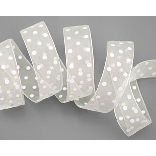 3 m x 25 mm Dekoband Chiffon Punkte CREME Ivory mit formstabilen Kanten Geschenkband Schleifenband transparent Organza Dots
