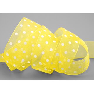 3 m x 25 mm Dekoband Chiffon Punkte GELB mit formstabilen Kanten Geschenkband Schleifenband transparent Organza Dots