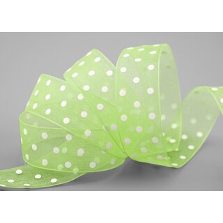3 m x 25 mm Dekoband Chiffon Punkte GRN Hellgrn mit formstabilen Kanten Geschenkband Schleifenband transparent Organza Dots