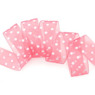 3 m x 25 mm Dekoband Chiffon Punkte ROSA (53) mit formstabilen Kanten Geschenkband Schleifenband transparent Organza Dots