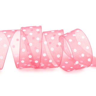 3 m x 25 mm Dekoband Chiffon Punkte ROSA (53) mit formstabilen Kanten Geschenkband Schleifenband transparent Organza Dots