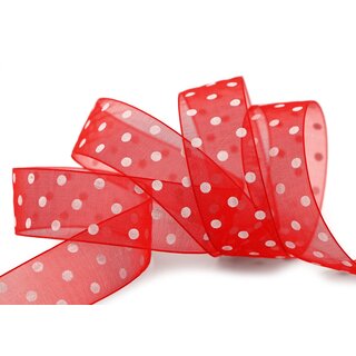 3 m x 25 mm Dekoband Chiffon Punkte ROT mit formstabilen Kanten Geschenkband Schleifenband transparent Organza Dots