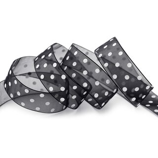 3 m x 25 mm Dekoband Chiffon Punkte SCHWARZ mit formstabilen Kanten Geschenkband Schleifenband transparent Organza Dots