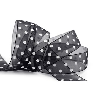 3 m x 25 mm Dekoband Chiffon Punkte SCHWARZ mit formstabilen Kanten Geschenkband Schleifenband transparent Organza Dots