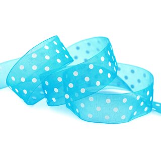 3 m x 25 mm Dekoband Chiffon Punkte TRKIS mit formstabilen Kanten Geschenkband Schleifenband transparent Organza Dots