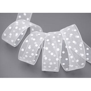 3 m x 25 mm Dekoband Chiffon Punkte WEISS mit formstabilen Kanten Geschenkband Schleifenband transparent Organza Dots