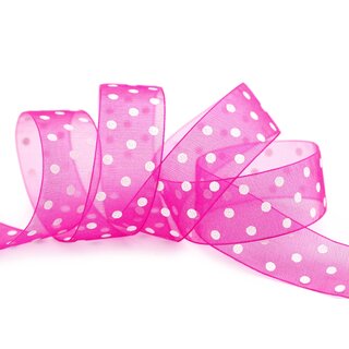 20 m x 25 mm Dekoband Chiffon Punkte PINK mit formstabilen Kanten Geschenkband Schleifenband transparent Organza Dots