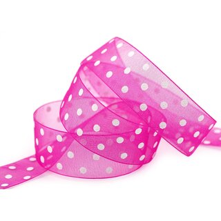 20 m x 25 mm Dekoband Chiffon Punkte PINK mit formstabilen Kanten Geschenkband Schleifenband transparent Organza Dots