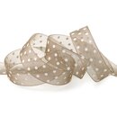 20 m x 25 mm Dekoband Chiffon Punkte TAUPE mit...