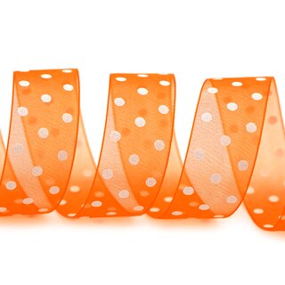 20 m x 25 mm Dekoband Chiffon Punkte ORANGE mit formstabilen Kanten Geschenkband Schleifenband transparent Organza Dots