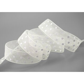 20 m x 25 mm Dekoband Chiffon Punkte CREME Ivory mit formstabilen Kanten Geschenkband Schleifenband transparent Organza Dots