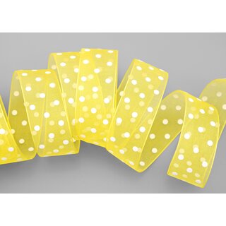 20 m x 25 mm Dekoband Chiffon Punkte GELB mit formstabilen Kanten Geschenkband Schleifenband transparent Organza Dots