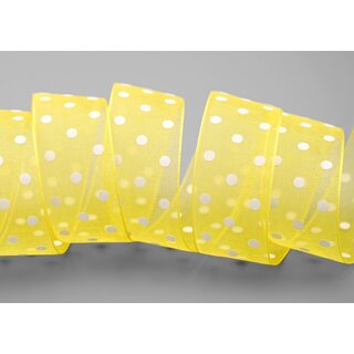 20 m x 25 mm Dekoband Chiffon Punkte GELB mit formstabilen Kanten Geschenkband Schleifenband transparent Organza Dots
