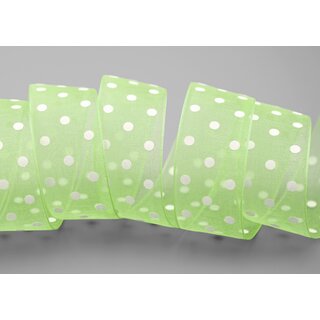 20 m x 25 mm Dekoband Chiffon Punkte GRN Hellgrn mit formstabilen Kanten Geschenkband Schleifenband transparent Organza Dots