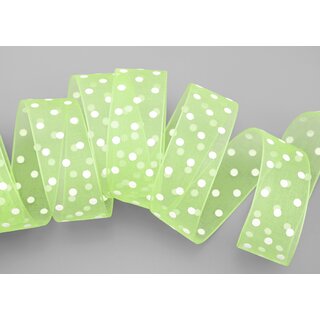 20 m x 25 mm Dekoband Chiffon Punkte GRN Hellgrn mit formstabilen Kanten Geschenkband Schleifenband transparent Organza Dots