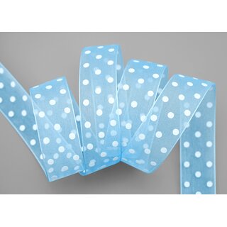 20 m x 25 mm Dekoband Chiffon Punkte HELLBLAU Blau mit formstabilen Kanten Geschenkband Schleifenband transparent Organza Dots