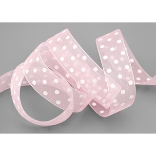 20 m x 25 mm Dekoband Chiffon Punkte HELLROSA (50) mit formstabilen Kanten Geschenkband Schleifenband transparent Organza Dots