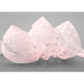 20 m x 25 mm Dekoband Chiffon Punkte HELLROSA (50) mit formstabilen Kanten Geschenkband Schleifenband transparent Organza Dots