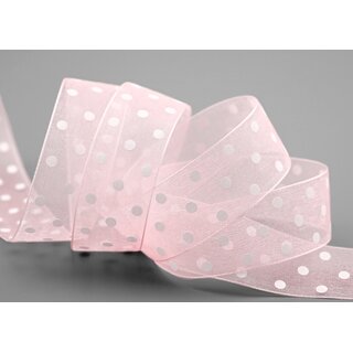 20 m x 25 mm Dekoband Chiffon Punkte HELLROSA (50) mit formstabilen Kanten Geschenkband Schleifenband transparent Organza Dots