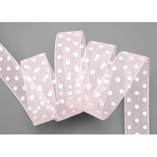 20 m x 25 mm Dekoband Chiffon Punkte HELLROSA (50) mit formstabilen Kanten Geschenkband Schleifenband transparent Organza Dots