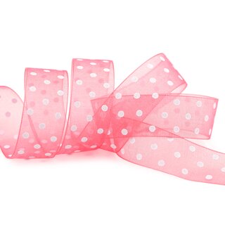 20 m x 25 mm Dekoband Chiffon Punkte ROSA (53) mit formstabilen Kanten Geschenkband Schleifenband transparent Organza Dots