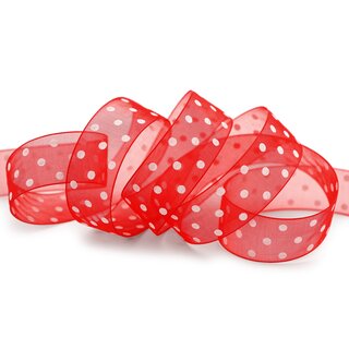20 m x 25 mm Dekoband Chiffon Punkte ROT mit formstabilen Kanten Geschenkband Schleifenband transparent Organza Dots