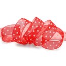 20 m x 25 mm Dekoband Chiffon Punkte ROT mit formstabilen...