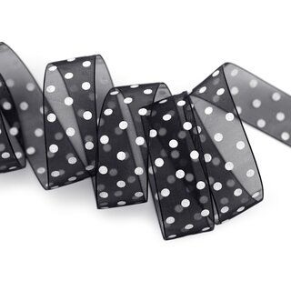 20 m x 25 mm Dekoband Chiffon Punkte SCHWARZ mit formstabilen Kanten Geschenkband Schleifenband transparent Organza Dots