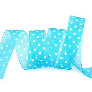 20 m x 25 mm Dekoband Chiffon Punkte TRKIS mit formstabilen Kanten Geschenkband Schleifenband transparent Organza Dots