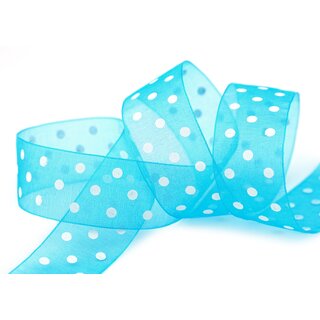 20 m x 25 mm Dekoband Chiffon Punkte TRKIS mit formstabilen Kanten Geschenkband Schleifenband transparent Organza Dots