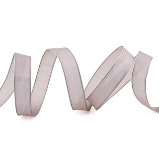 3 m x 15 mm SEIDENBAND LINA 107 Taupe mit Drahtkanten Stoffband Dekoband Drahtkantenband Geschenkband Tischdeko