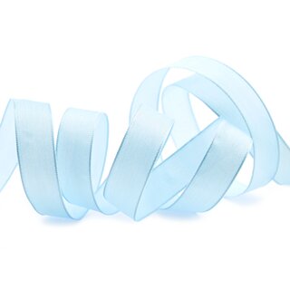 3 m x 15 mm SEIDENBAND LINA 602 HELLBLAU mit Drahtkanten Stoffband Dekoband Drahtkantenband Geschenkband Tischdeko