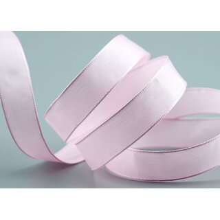 3 m x 15 mm SEIDENBAND LINA 604 Hellrosa Rosa mit Drahtkanten Stoffband Dekoband Drahtkantenband Geschenkband Tischdeko