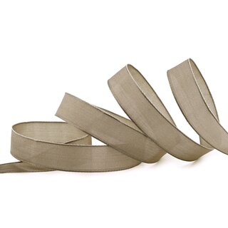 20 m x 15 mm SEIDENBAND LINA 105 BEIGE Hellbraun mit Drahtkanten Stoffband Dekoband Drahtkantenband Geschenkband Tischdeko