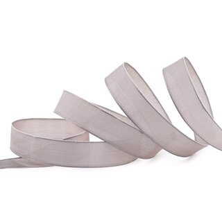 20 m x 15 mm SEIDENBAND LINA 107 Taupe mit Drahtkanten Stoffband Dekoband Drahtkantenband Geschenkband Tischdeko