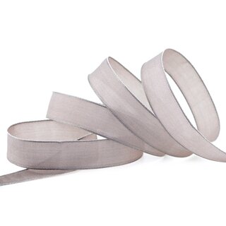 20 m x 15 mm SEIDENBAND LINA 107 Taupe mit Drahtkanten Stoffband Dekoband Drahtkantenband Geschenkband Tischdeko
