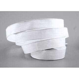 20 m x 15 mm SEIDENBAND LINA 601 Weiss mit Drahtkanten Stoffband Dekoband Drahtkantenband Geschenkband Tischdeko