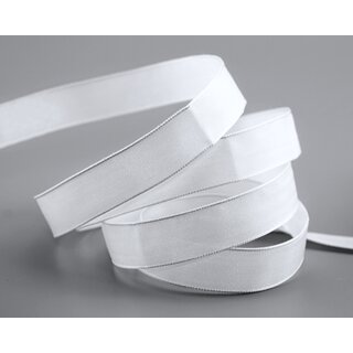 20 m x 15 mm SEIDENBAND LINA 601 Weiss mit Drahtkanten Stoffband Dekoband Drahtkantenband Geschenkband Tischdeko