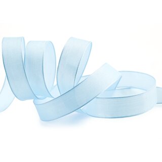 20 m x 15 mm SEIDENBAND LINA 602 HELLBLAU mit Drahtkanten Stoffband Dekoband Drahtkantenband Geschenkband Tischdeko