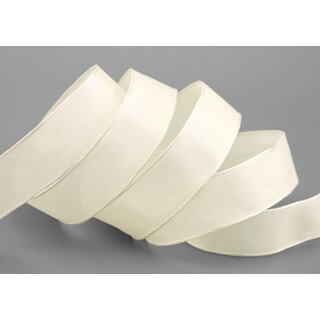 3 m x 25 mm SEIDENBAND LINA 104 Ivory Creme mit Drahtkanten Stoffband Dekoband Drahtkantenband Geschenkband Tischdeko