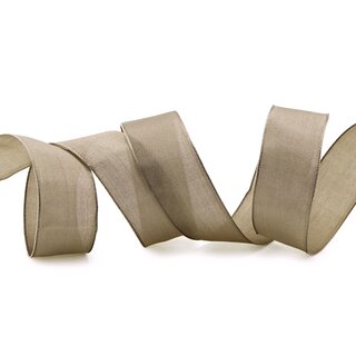 3 m x 25 mm SEIDENBAND LINA 105 BEIGE Hellbraun mit Drahtkanten Stoffband Dekoband Drahtkantenband Geschenkband Tischdeko