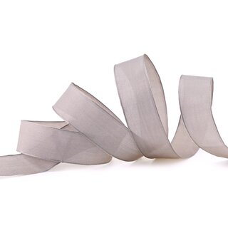 3 m x 25 mm SEIDENBAND LINA 107 Taupe mit Drahtkanten Stoffband Dekoband Drahtkantenband Geschenkband Tischdeko