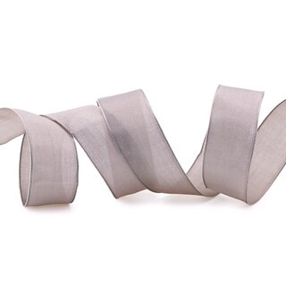 3 m x 25 mm SEIDENBAND LINA 107 Taupe mit Drahtkanten Stoffband Dekoband Drahtkantenband Geschenkband Tischdeko