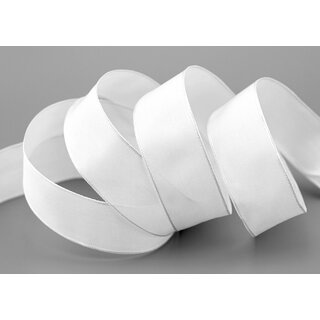 3 m x 25 mm SEIDENBAND LINA 601 Weiss mit Drahtkanten Stoffband Dekoband Drahtkantenband Geschenkband Tischdeko